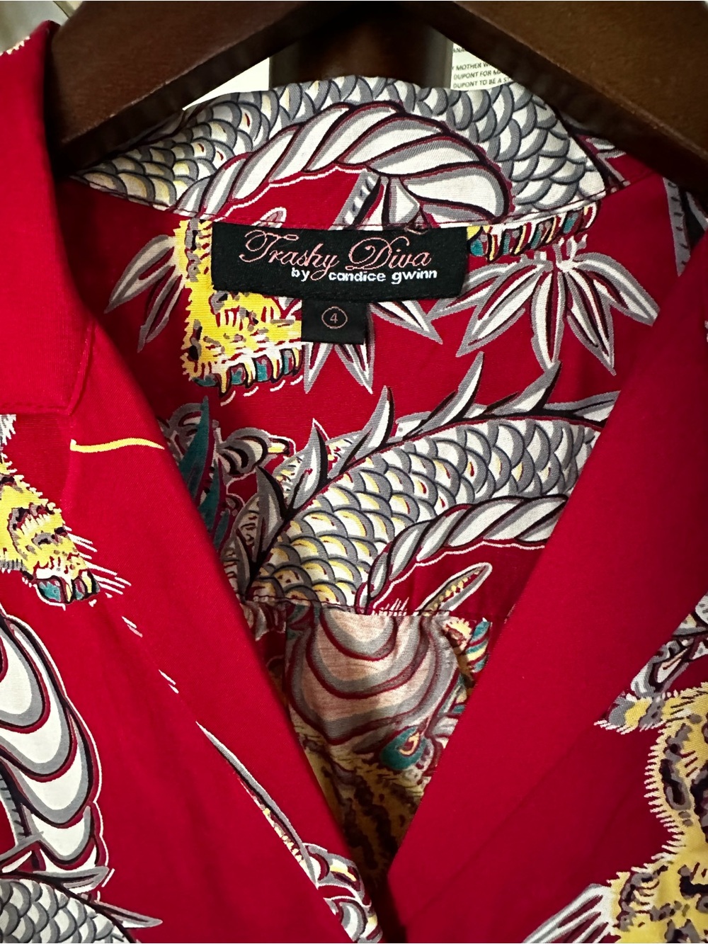 Trashy Diva Red Dragon & Tiger Tie-Front Crop Top - Picture 2 of 7